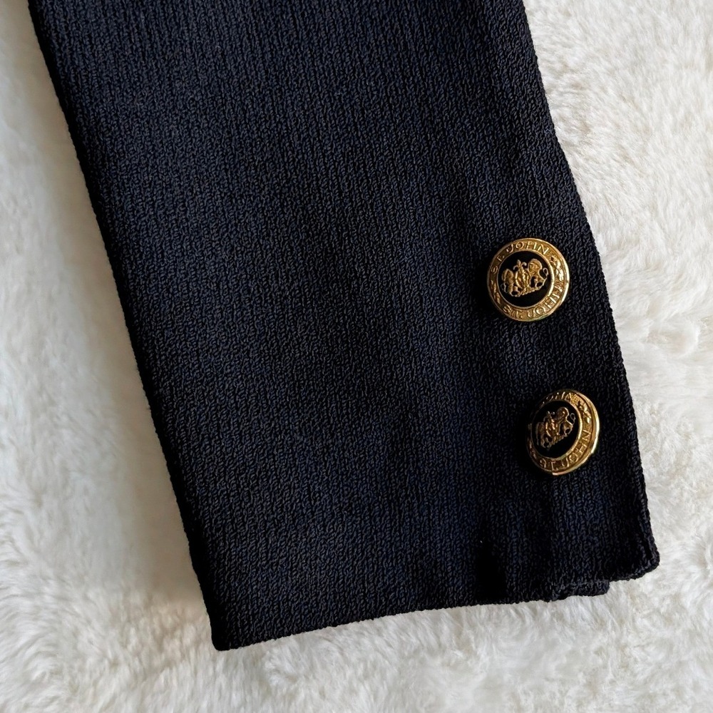 St. John Basics Black Santana Knit Mock Neck Jacket Gold Crest Buttons Size 10 - Picture 5 of 9